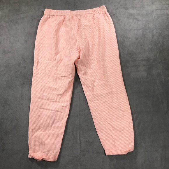 J Crew Striped Linen Blend Drawstring Pants Womens 10 Pink White Ankle Tapered - Picture 9 of 10